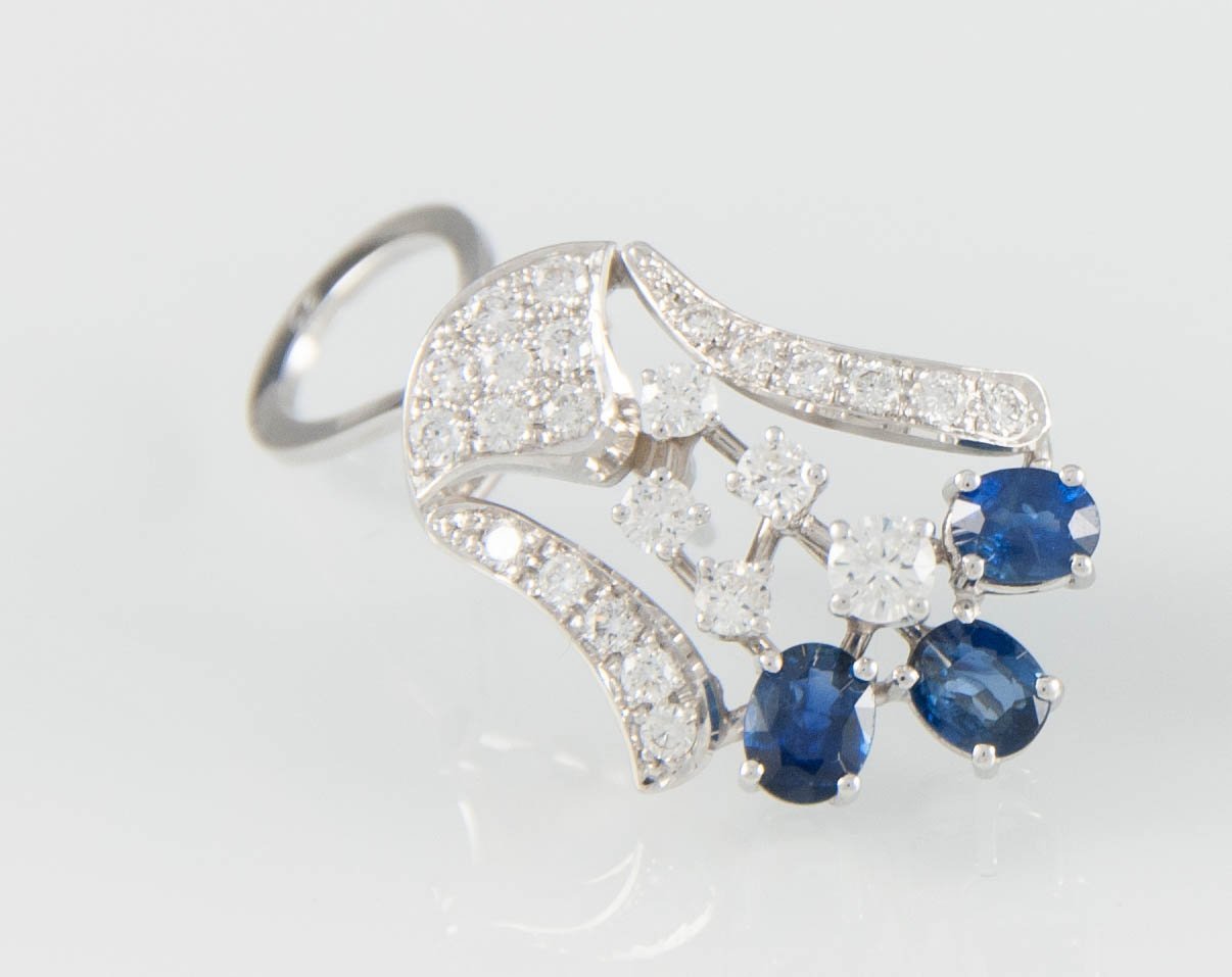 Pendientes en oro blanco 18k con zafiros y diamantes - Mayka Jewels