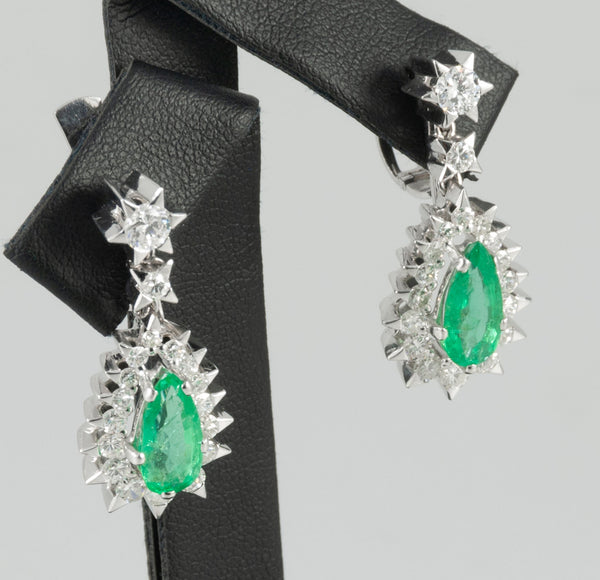 Pendientes en oro blanco 18k esmeraldas 3.4 ct y brillantes 0.88 ct - Mayka Jewels