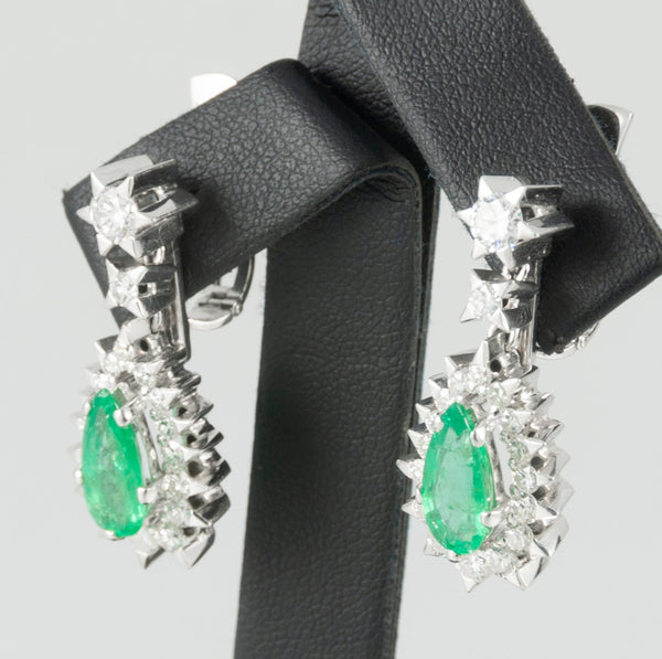 Pendientes en oro blanco 18k esmeraldas 3.4 ct y brillantes 0.88 ct - Mayka Jewels