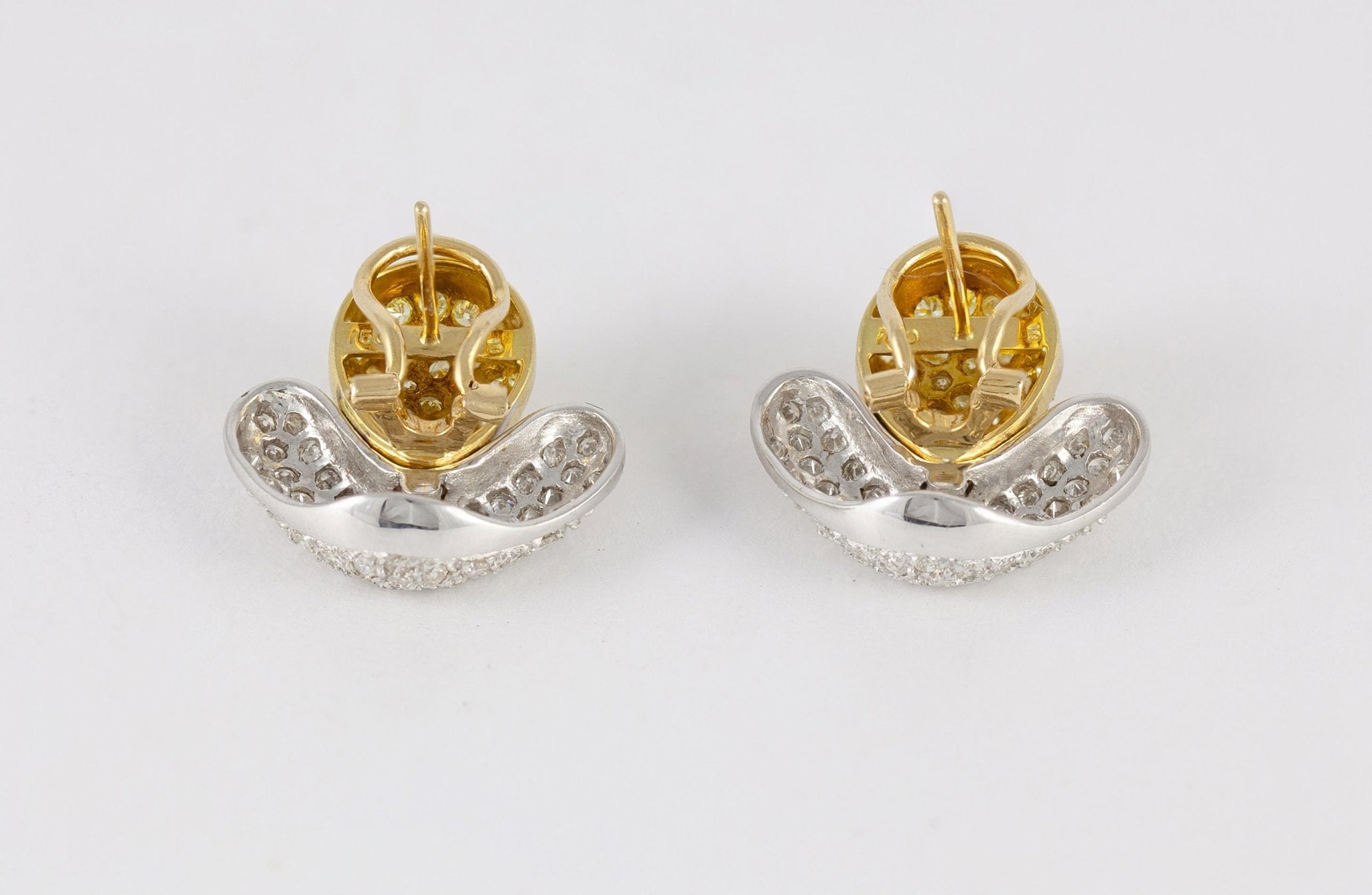 Pendientes en oro blanco y amarillo 18k y brillantes - Mayka Jewels