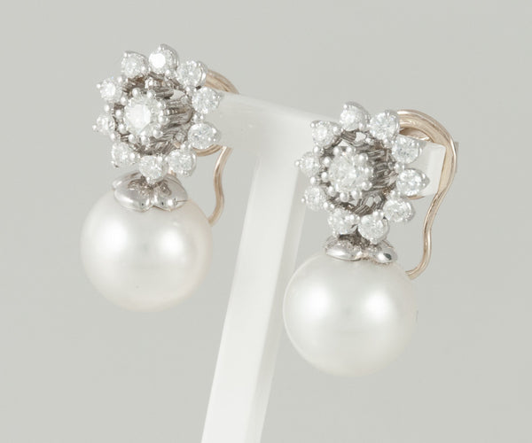 Pendientes personalizables en oro blanco 18k, brillantes y perlas - Mayka Jewels