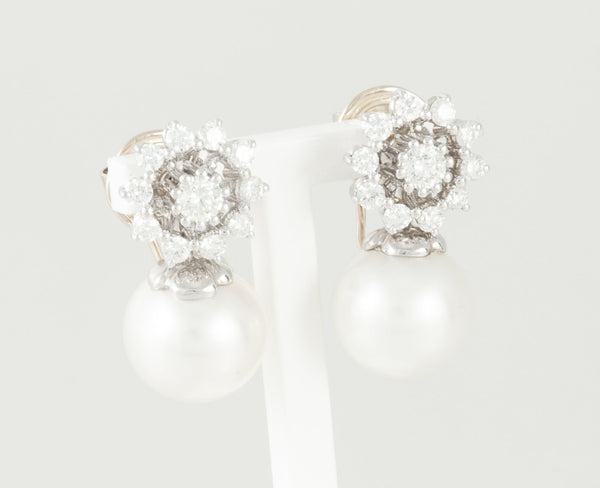 Pendientes personalizables en oro blanco 18k, brillantes y perlas - Mayka Jewels