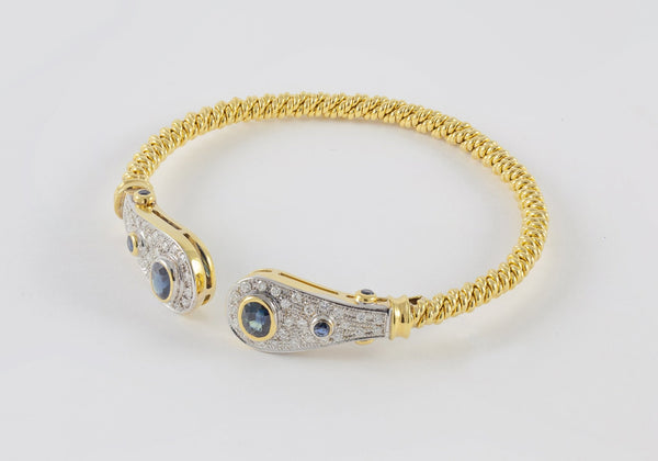 Pulsera antigua en oro amarillo 18k con zafiros y brillantes - Mayka Jewels