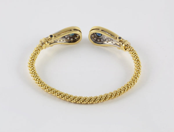 Pulsera antigua en oro amarillo 18k con zafiros y brillantes - Mayka Jewels
