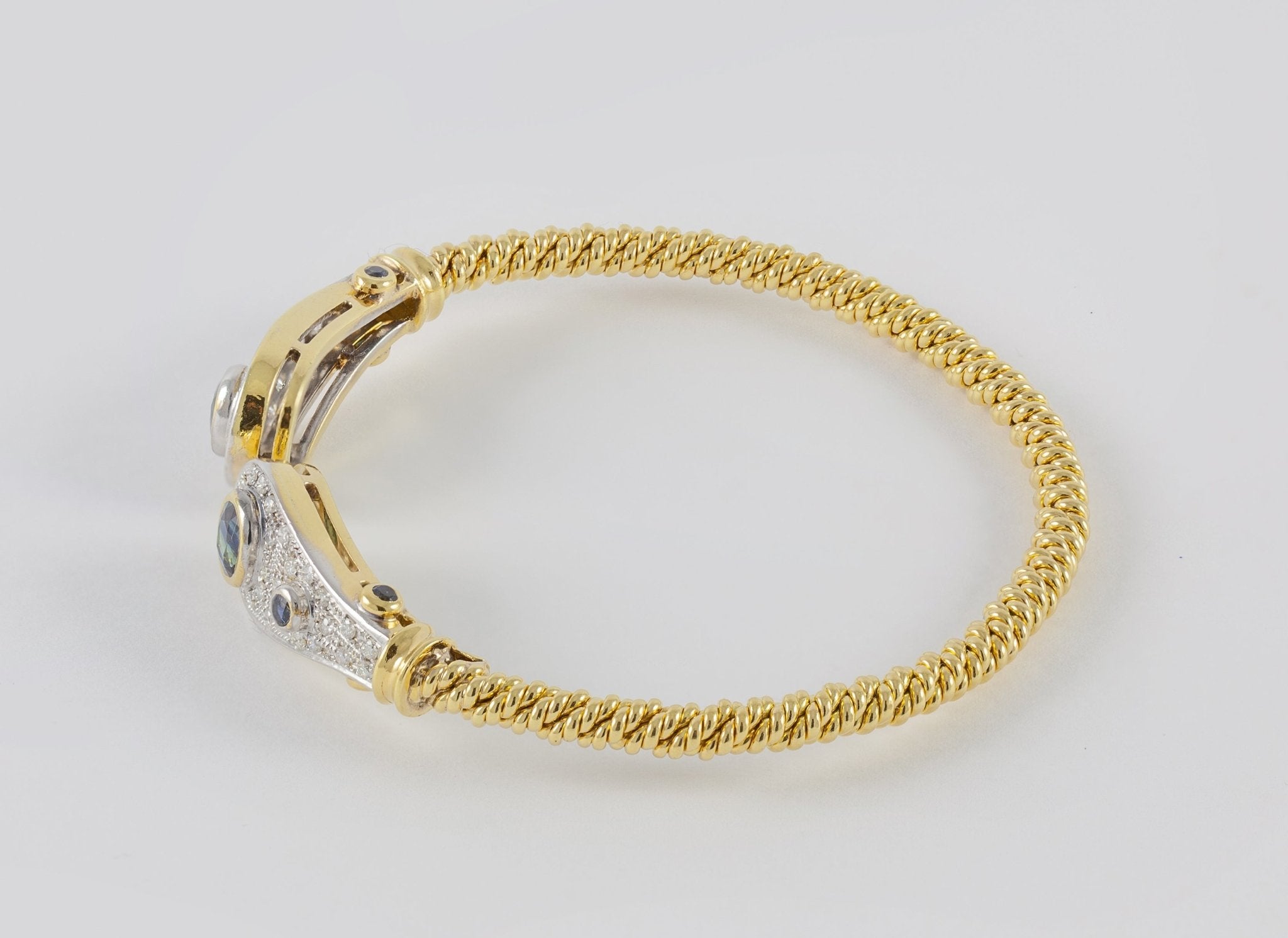 Pulsera antigua en oro amarillo 18k con zafiros y brillantes - Mayka Jewels