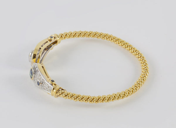 Pulsera antigua en oro amarillo 18k con zafiros y brillantes - Mayka Jewels