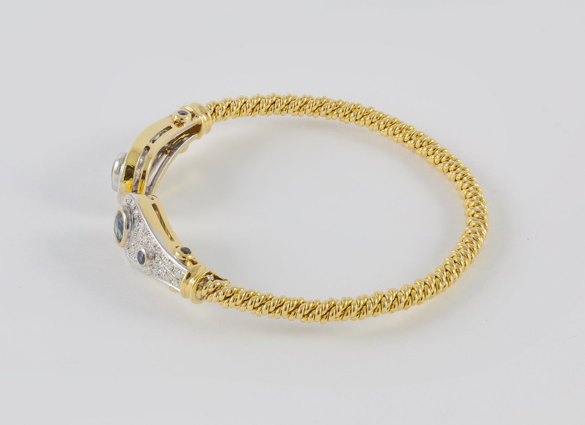 Pulsera antigua en oro amarillo 18k con zafiros y brillantes - Mayka Jewels