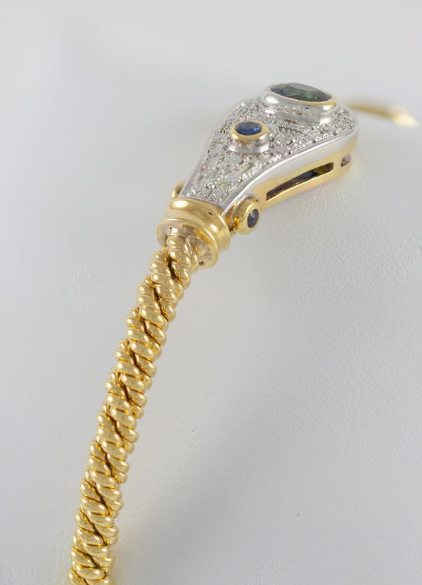 Pulsera antigua en oro amarillo 18k con zafiros y brillantes - Mayka Jewels