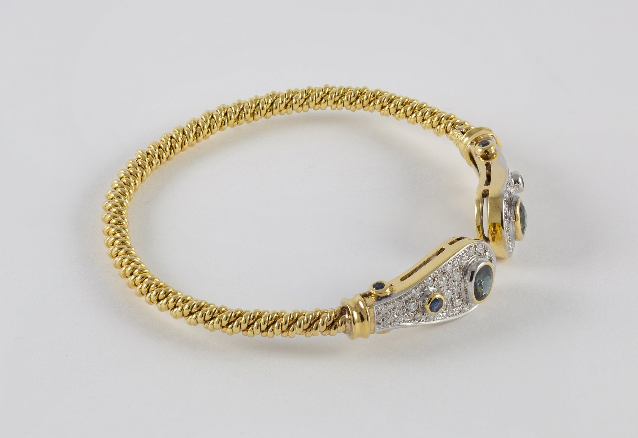 Pulsera antigua en oro amarillo 18k con zafiros y brillantes - Mayka Jewels