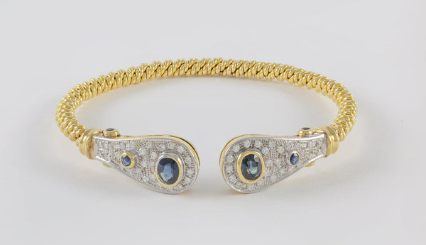 Pulsera antigua en oro amarillo 18k con zafiros y brillantes - Mayka Jewels