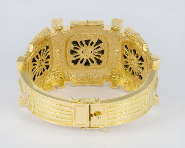 Pulsera brazalete en oro amarillo 18k y ónix - Mayka Jewels