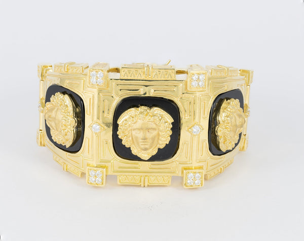 Pulsera brazalete en oro amarillo 18k y ónix - Mayka Jewels
