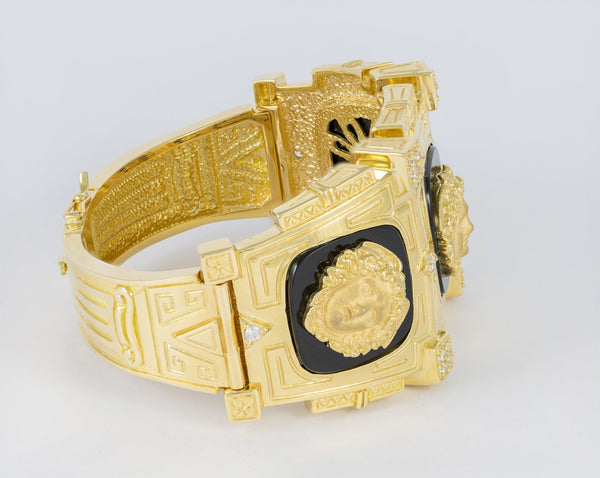 Pulsera brazalete en oro amarillo 18k y ónix - Mayka Jewels
