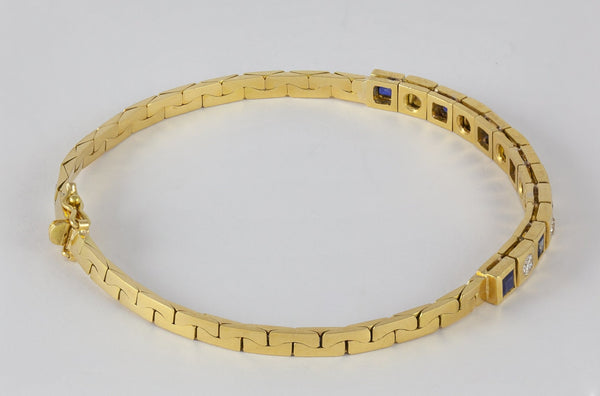 Pulsera de oro amarillo 18k con brillantes y zafiros - Mayka Jewels