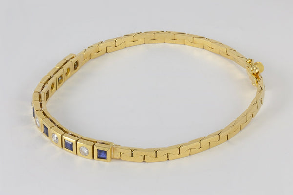 Pulsera de oro amarillo 18k con brillantes y zafiros - Mayka Jewels