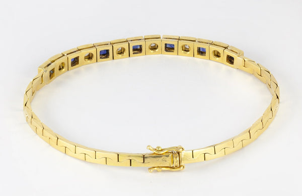 Pulsera de oro amarillo 18k con brillantes y zafiros - Mayka Jewels