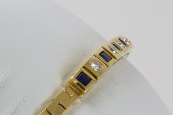 Pulsera de oro amarillo 18k con brillantes y zafiros - Mayka Jewels