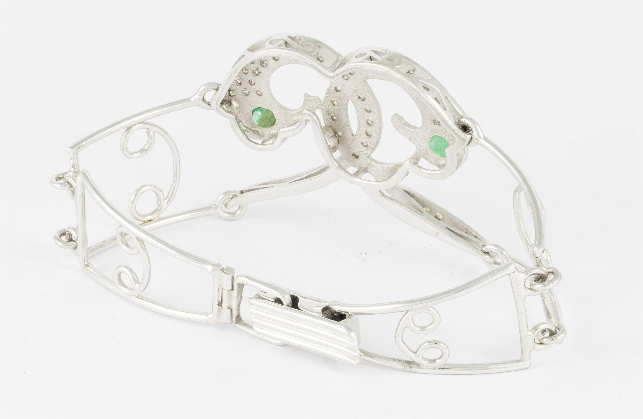 Pulsera en oro blanco 18k con brillantes y esmeraldas - Mayka Jewels