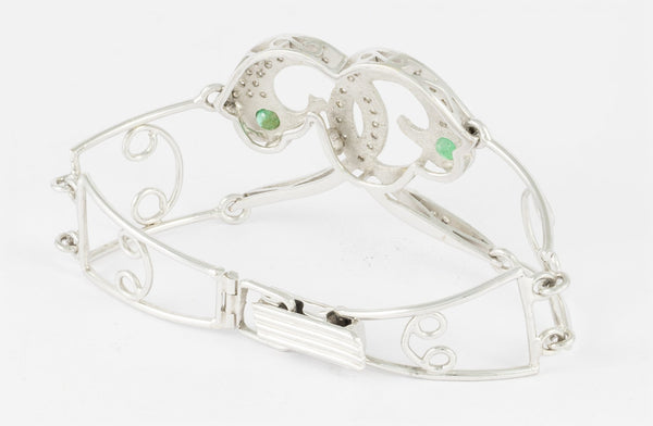 Pulsera en oro blanco 18k con brillantes y esmeraldas - Mayka Jewels