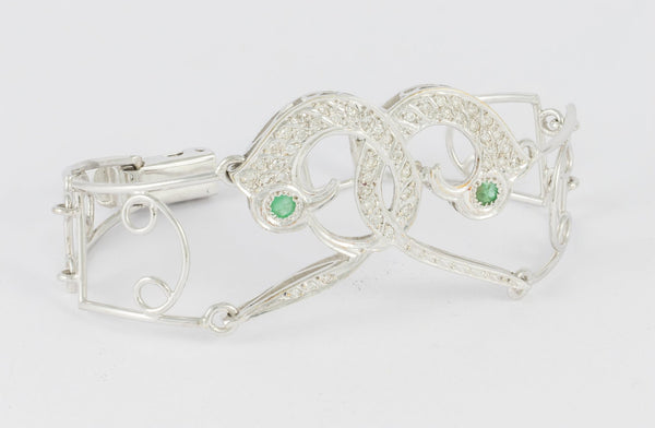 Pulsera en oro blanco 18k con brillantes y esmeraldas - Mayka Jewels