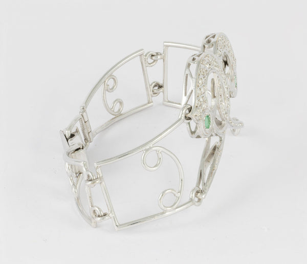 Pulsera en oro blanco 18k con brillantes y esmeraldas - Mayka Jewels