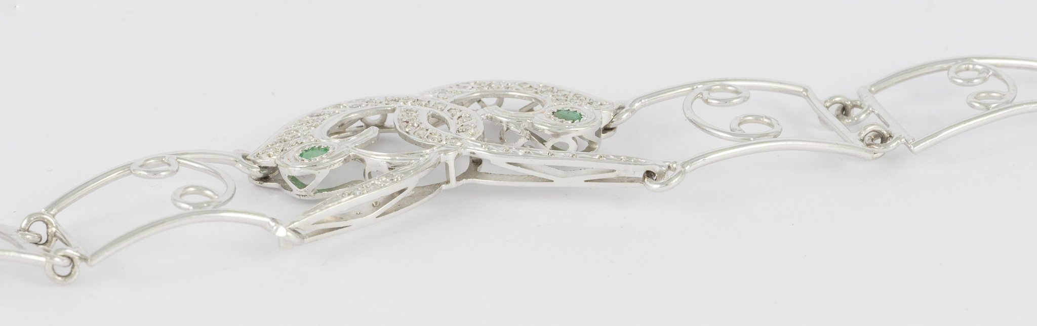 Pulsera en oro blanco 18k con brillantes y esmeraldas - Mayka Jewels