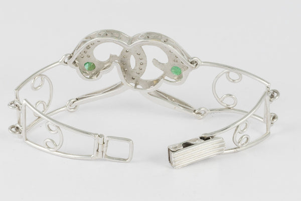 Pulsera en oro blanco 18k con brillantes y esmeraldas - Mayka Jewels