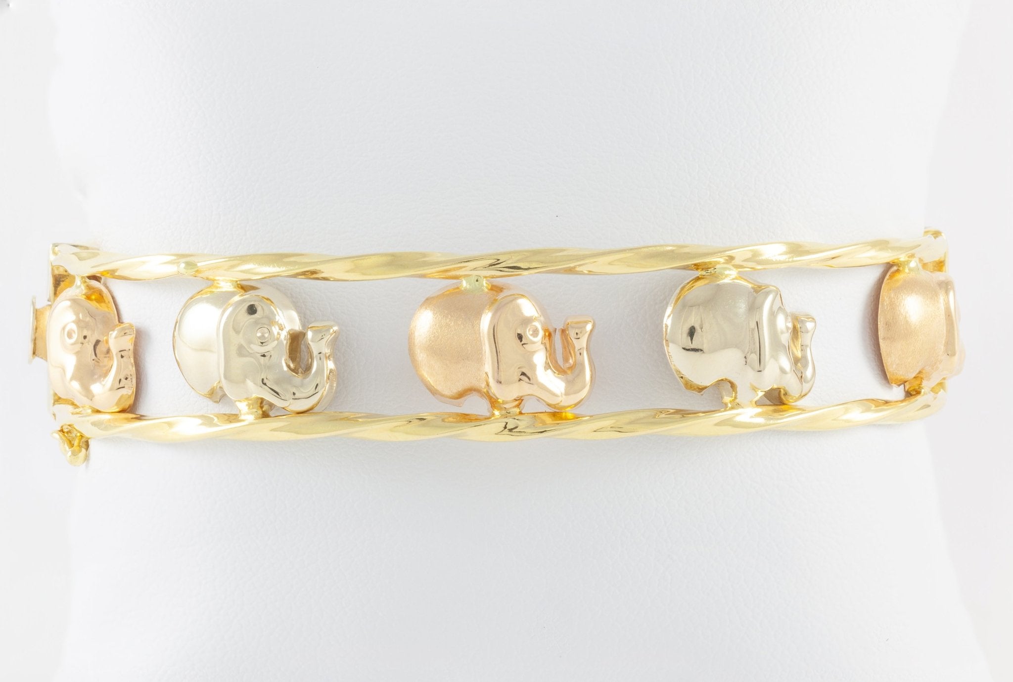 Pulsera Graziella de oro amarillo y rosa 18k con elefantes - Mayka Jewels