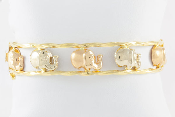 Pulsera Graziella de oro amarillo y rosa 18k con elefantes - Mayka Jewels
