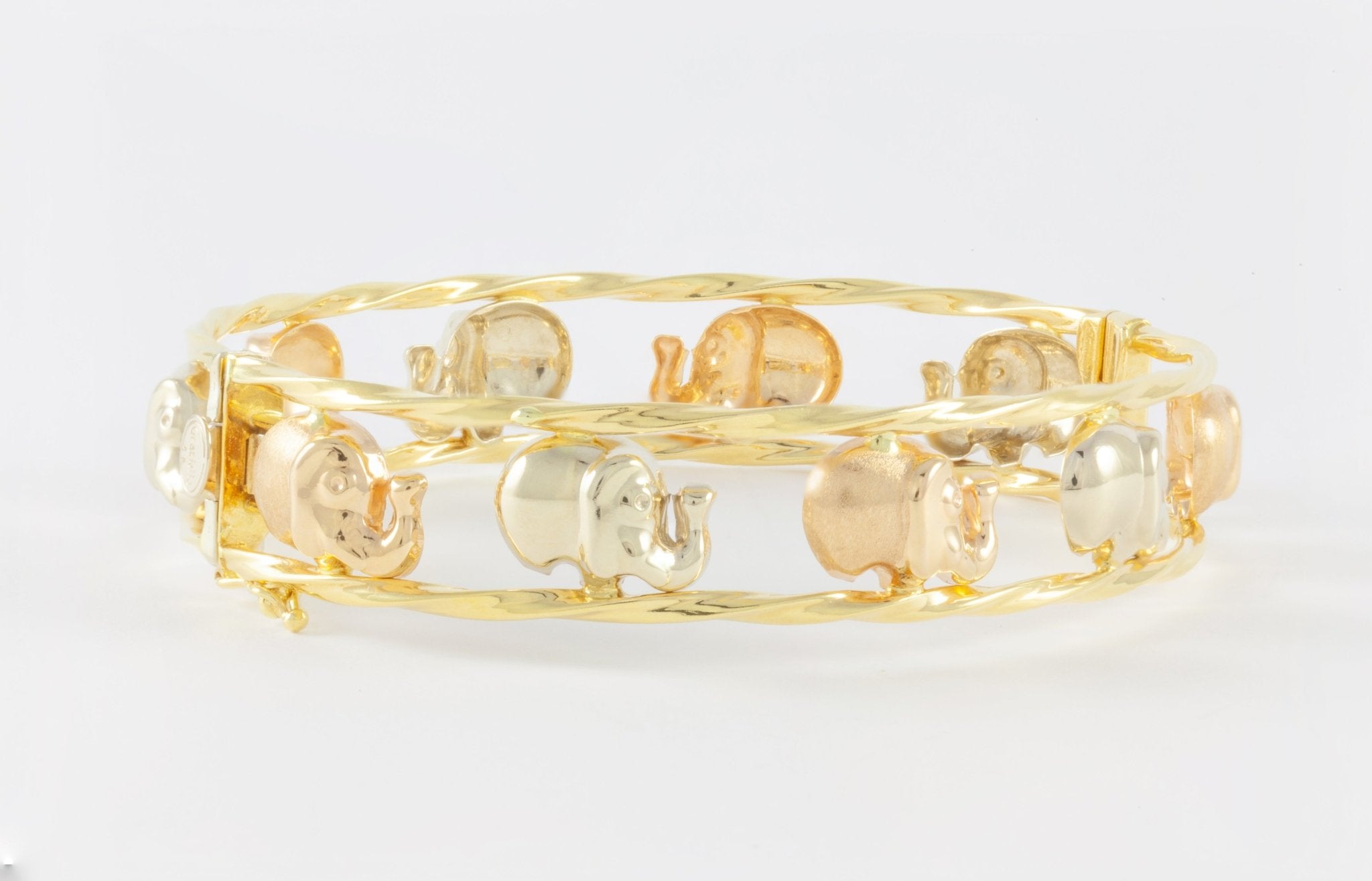 Pulsera Graziella de oro amarillo y rosa 18k con elefantes - Mayka Jewels