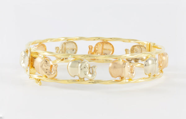 Pulsera Graziella de oro amarillo y rosa 18k con elefantes - Mayka Jewels
