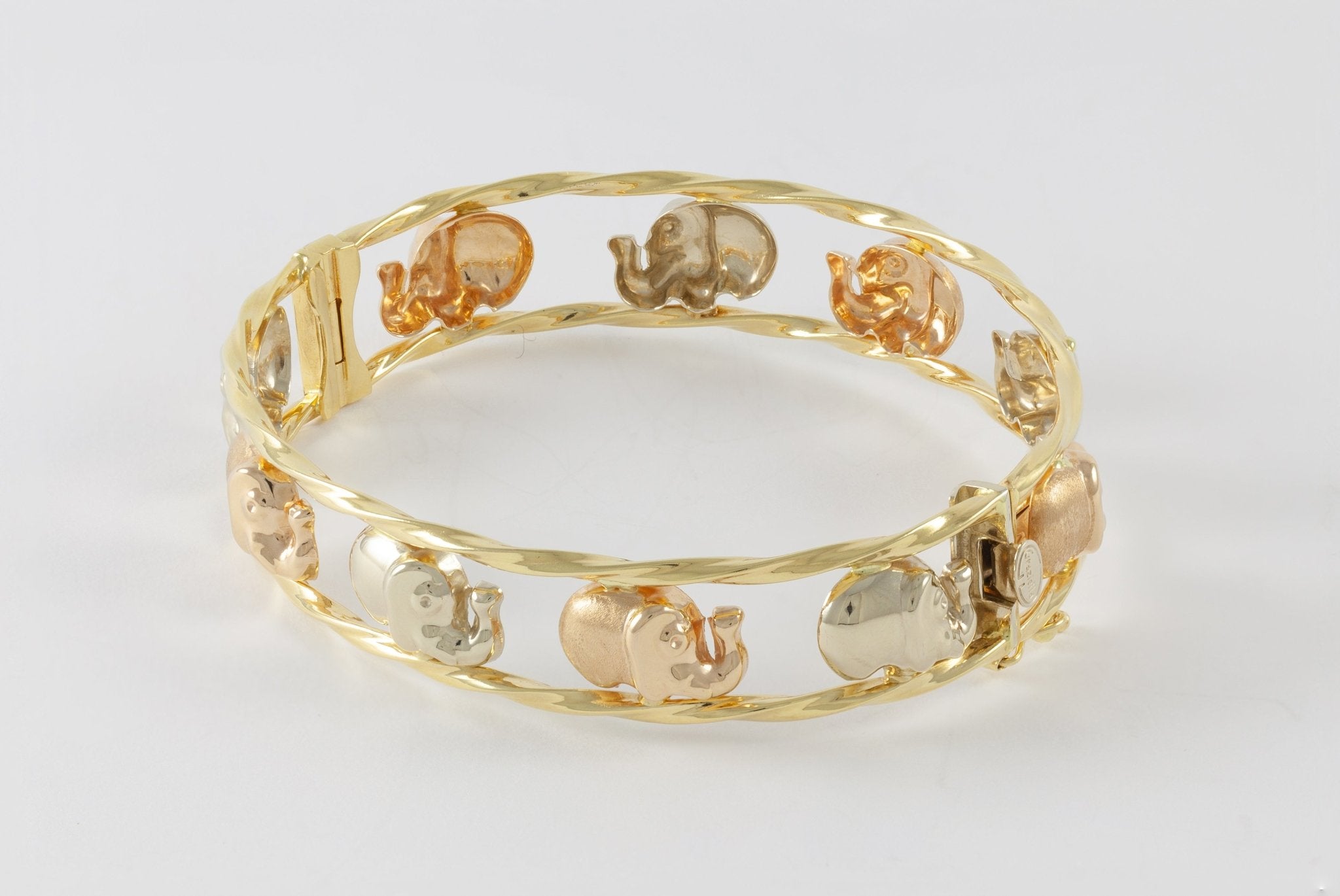 Pulsera Graziella de oro amarillo y rosa 18k con elefantes - Mayka Jewels