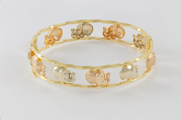 Pulsera Graziella de oro amarillo y rosa 18k con elefantes - Mayka Jewels