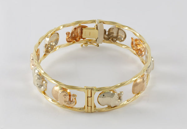 Pulsera Graziella de oro amarillo y rosa 18k con elefantes - Mayka Jewels