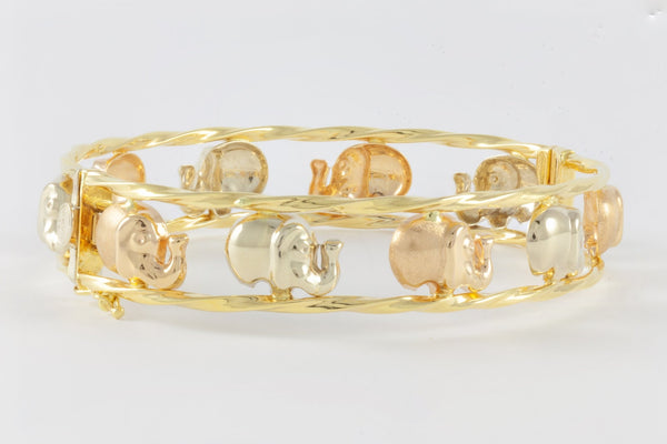 Pulsera Graziella de oro amarillo y rosa 18k con elefantes - Mayka Jewels