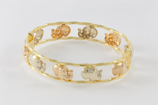 Pulsera Graziella de oro amarillo y rosa 18k con elefantes - Mayka Jewels