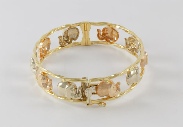 Pulsera Graziella de oro amarillo y rosa 18k con elefantes - Mayka Jewels