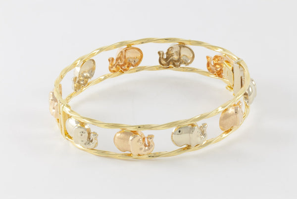Pulsera Graziella de oro amarillo y rosa 18k con elefantes - Mayka Jewels
