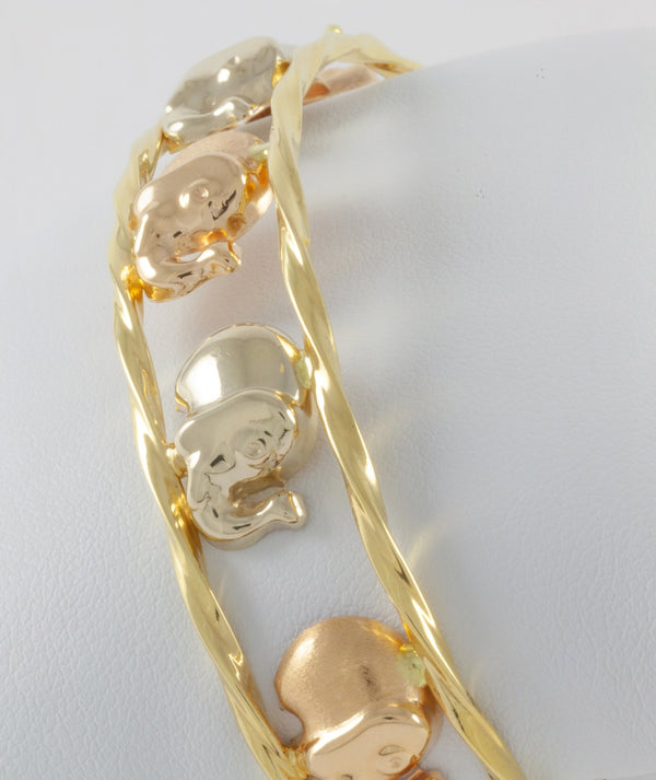 Pulsera Graziella de oro amarillo y rosa 18k con elefantes - Mayka Jewels