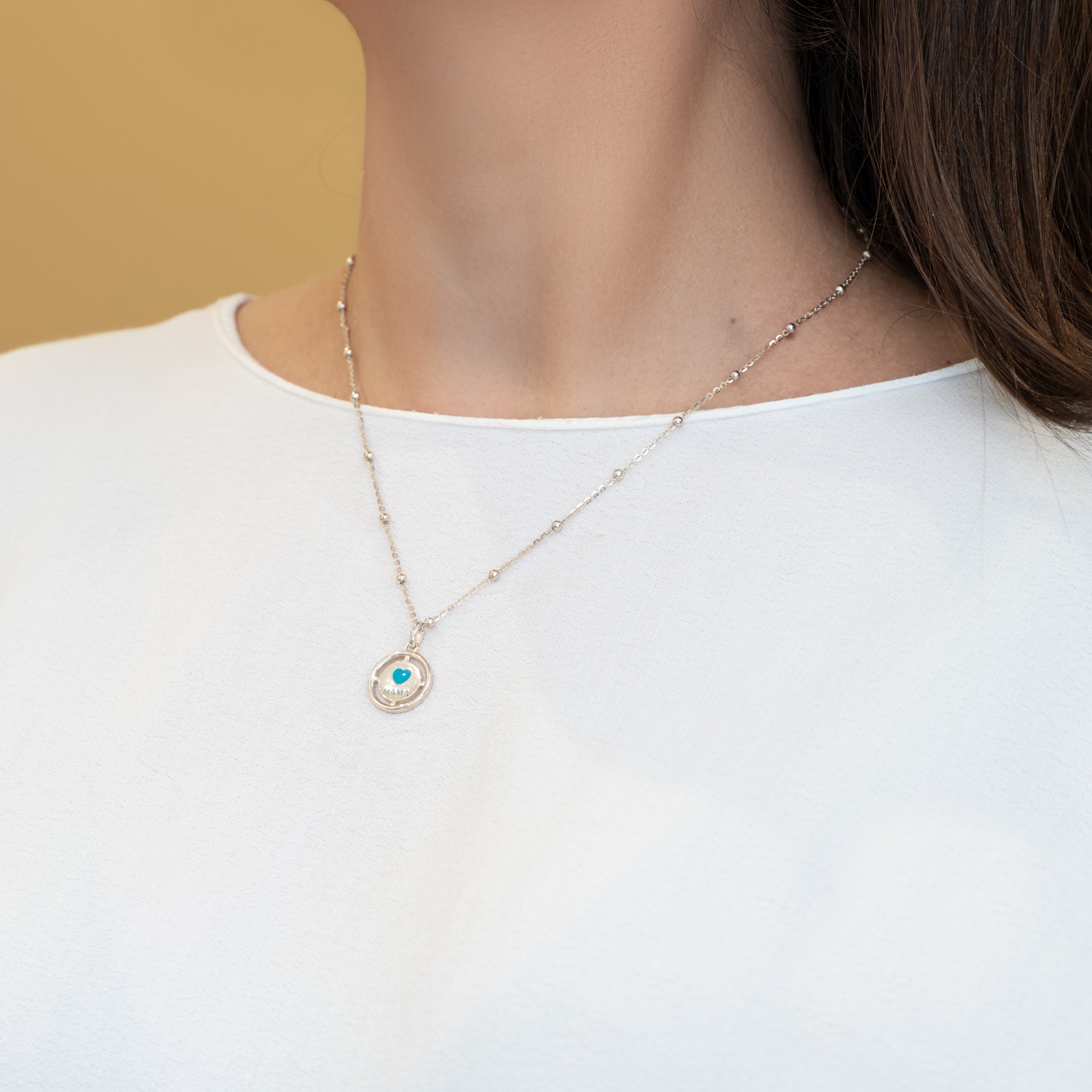 Gargantilla Tous en plata 925 con bolitas y Colgante Crossword Mama de plata 925 y esmalte azul