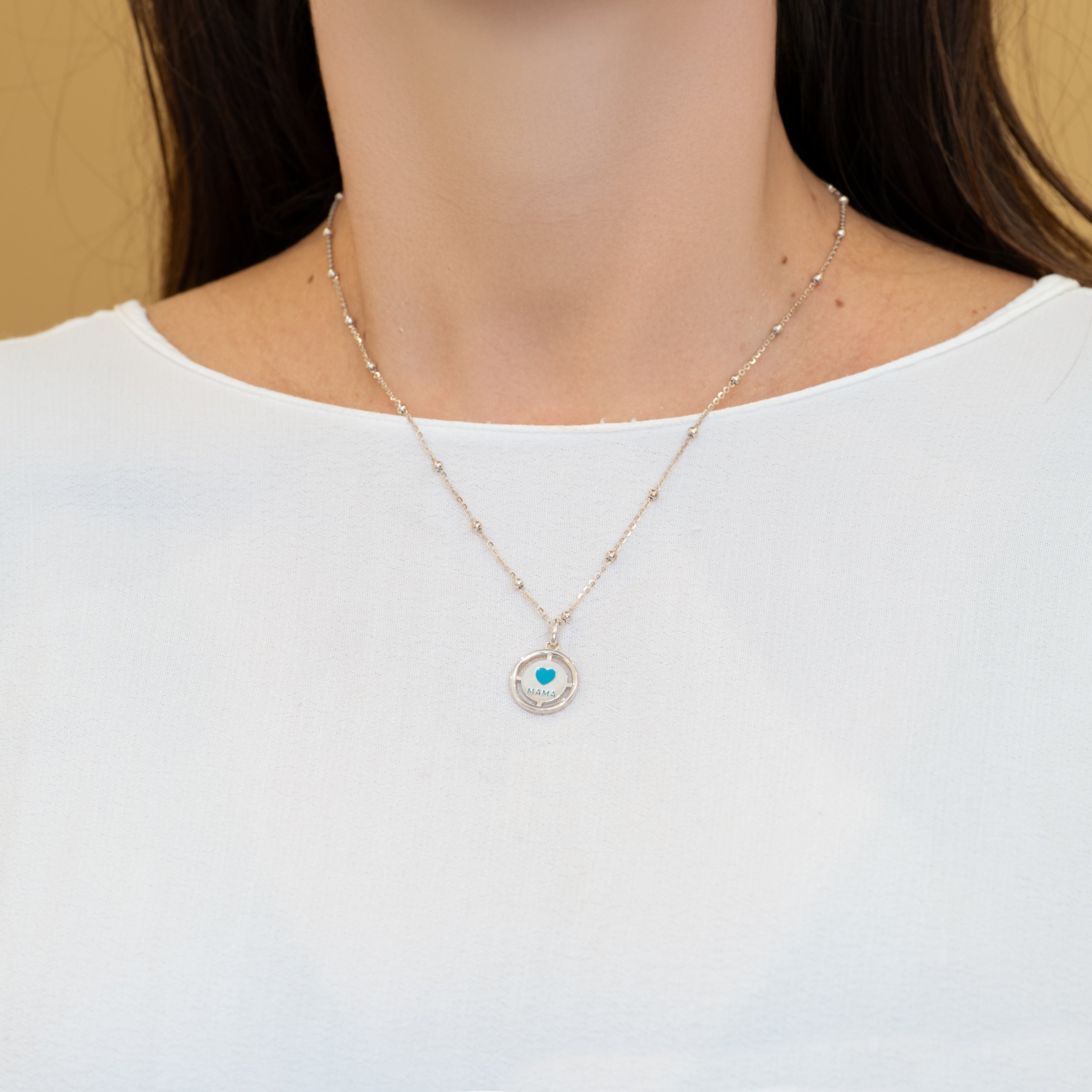 Gargantilla Tous en plata 925 con bolitas y Colgante Crossword Mama de plata 925 y esmalte azul