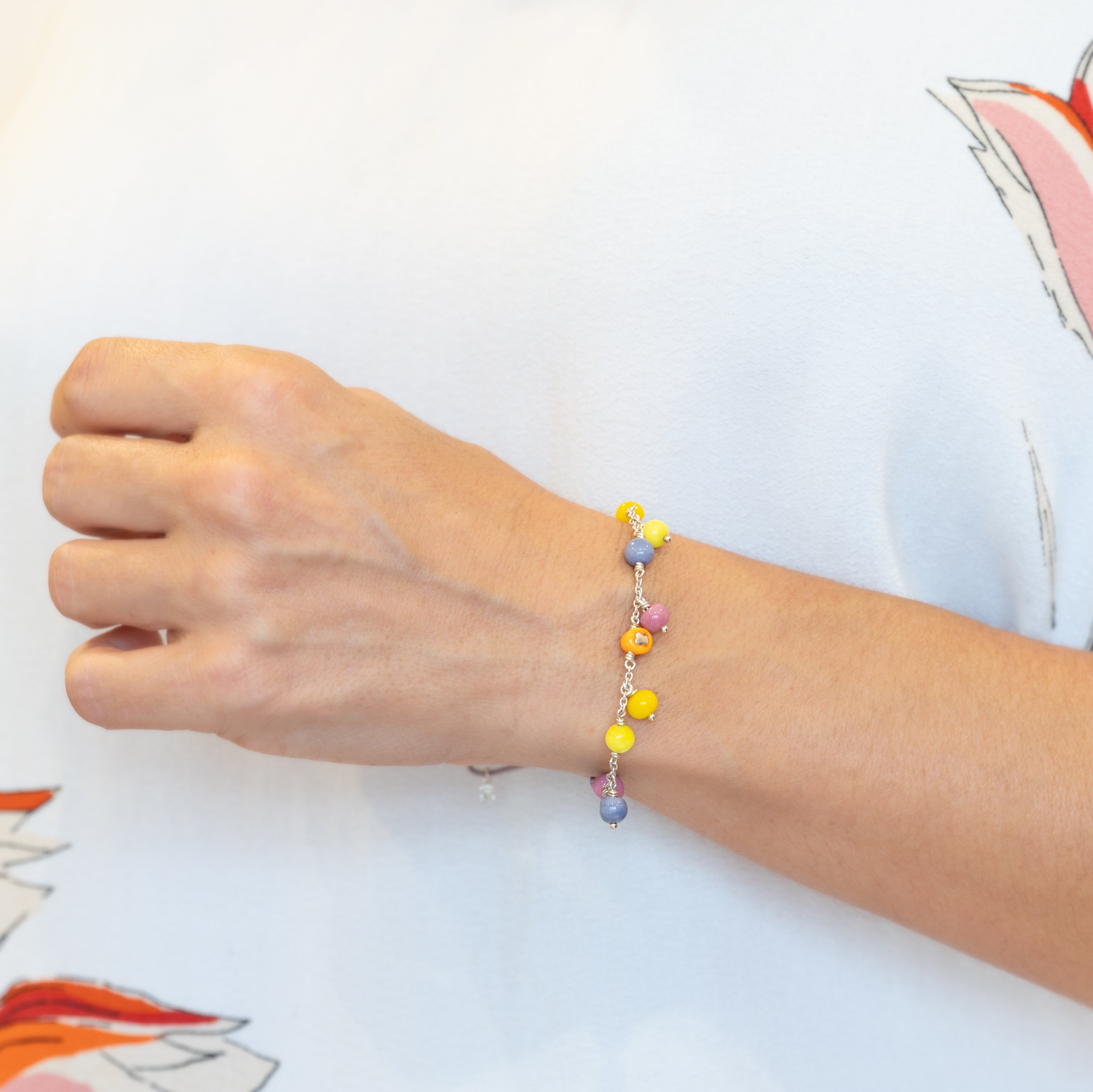 Pulsera de plata, cristal de Murano y nylon lila Icon Glass