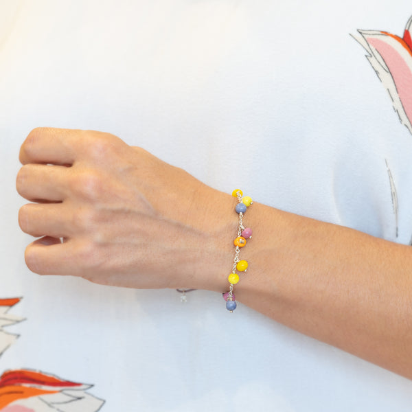 Pulsera de plata, cristal de Murano y nylon lila Icon Glass