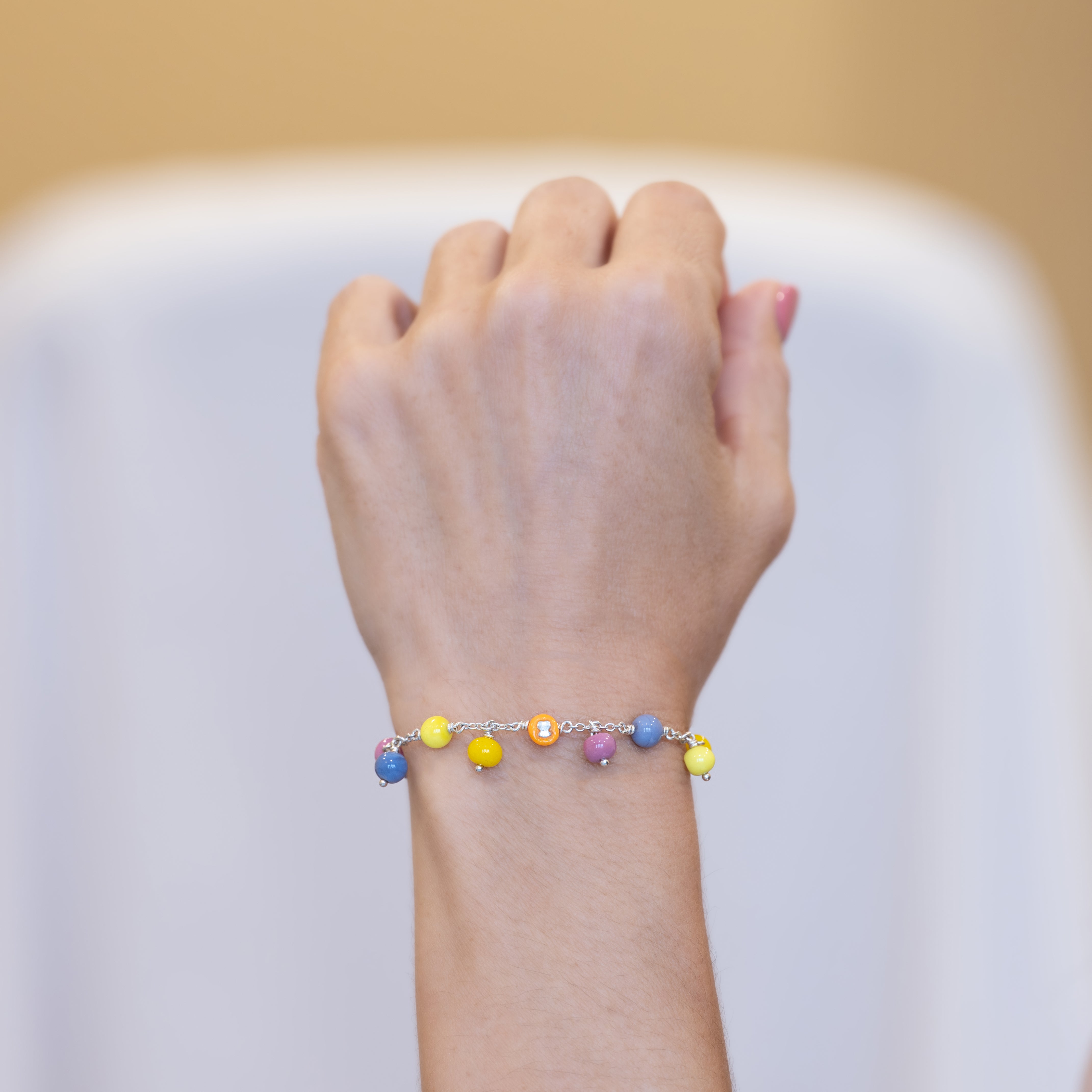 Pulsera de plata, cristal de Murano y nylon lila Icon Glass