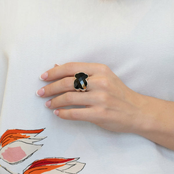Anillo Tous en Plata 925 y ónix facetado oso Color