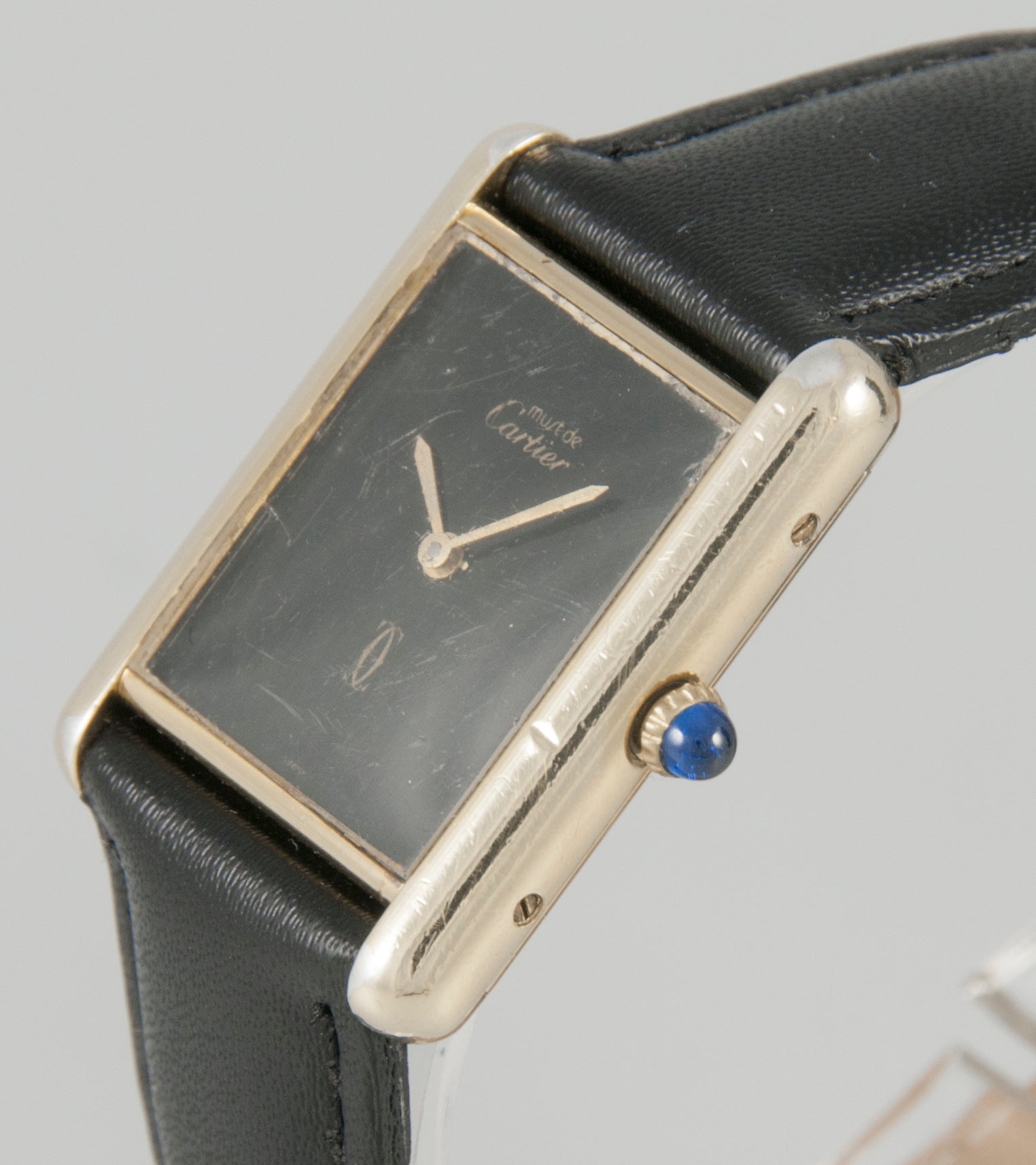 Cartier Tank Must de Silver 925 Plaque or G 20M Black dial and Rollerball pen
