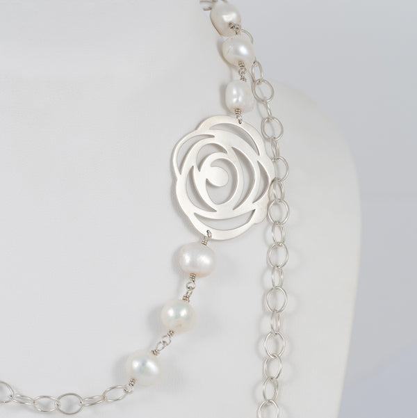 Collar largo Tous en plata 925 y perlas cultivadas Rosa d'Abril