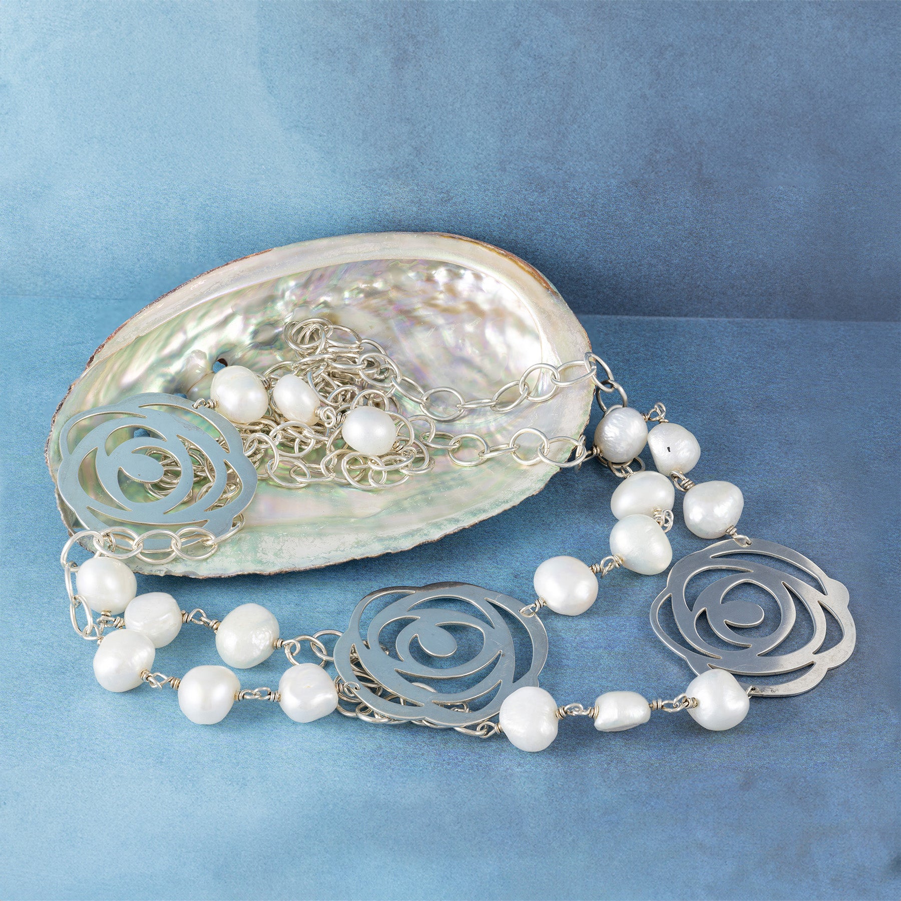 Collar largo Tous en plata 925 y perlas cultivadas Rosa d'Abril