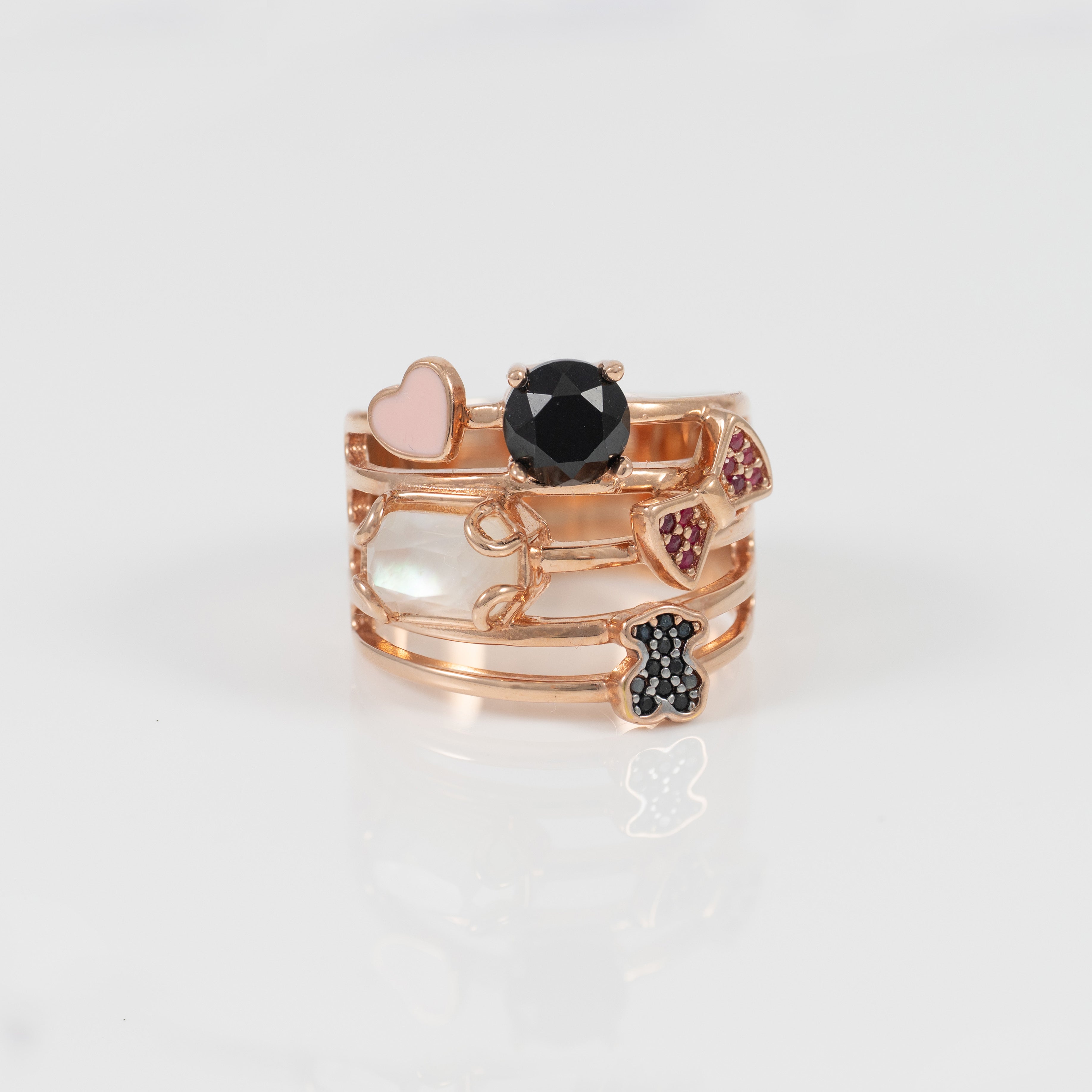 Anillo Tous en plata vermeil rosa con gemas Join