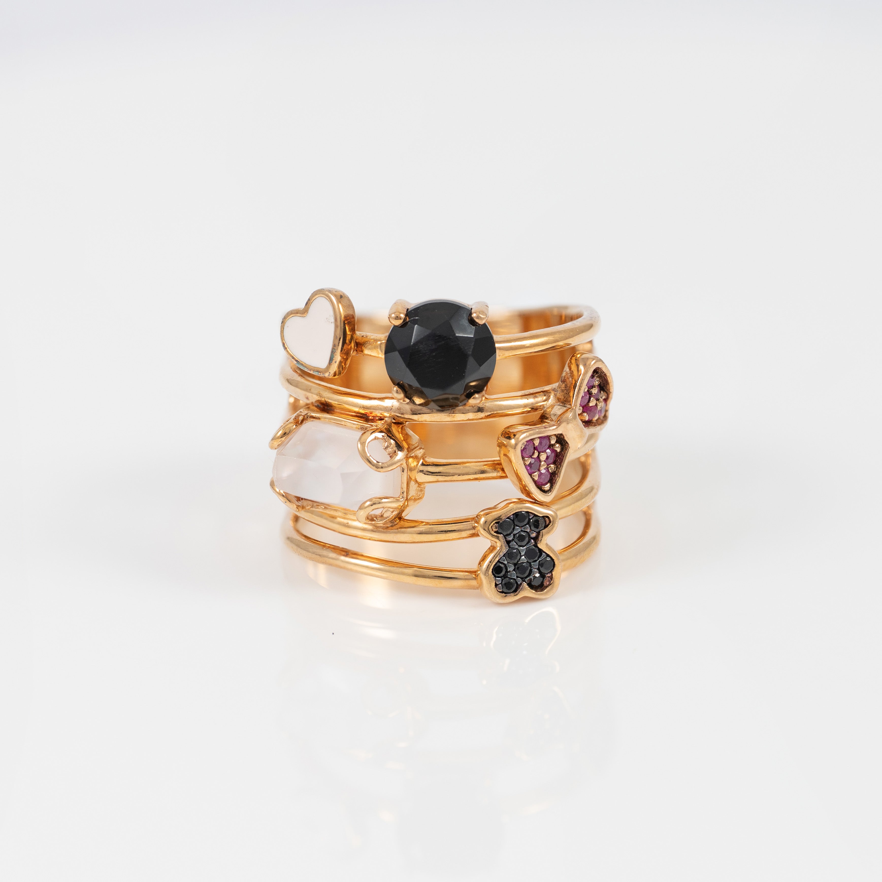 Anillo Tous en plata vermeil rosa con gemas Join